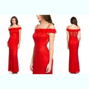 Red maxi lace dress